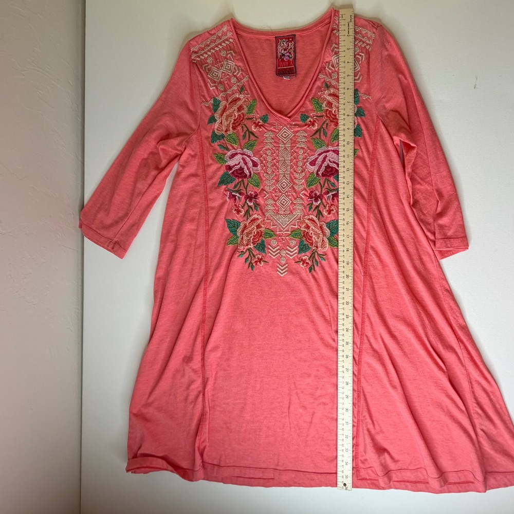 Johnny Was Dorana Floral Embroidered Tunic Top Medium Pink Cottage Boho Chic - Picture 11 of 12